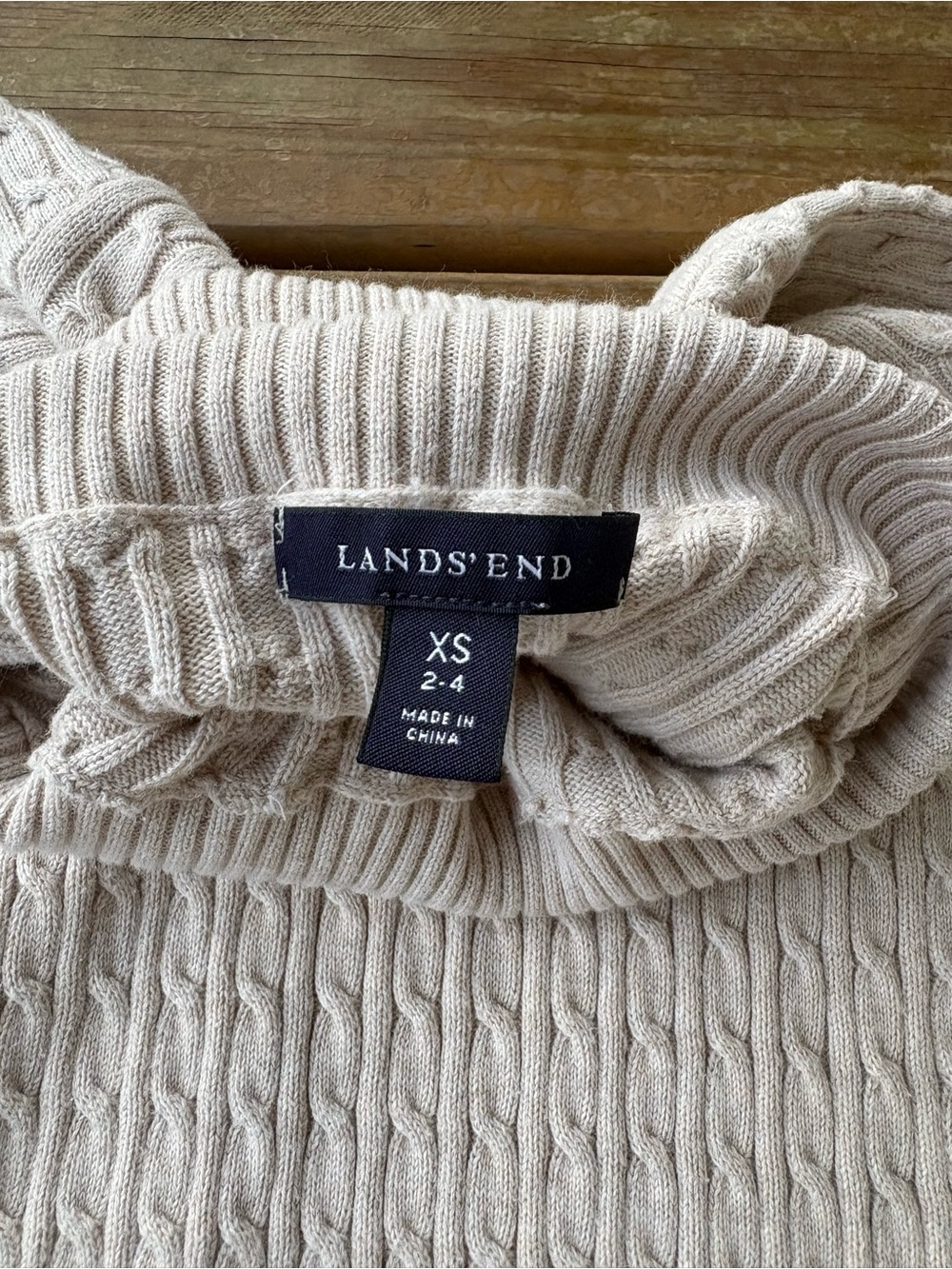 Lands' End Women's XS Cable-Knit Turtleneck Sweater - Light Tan